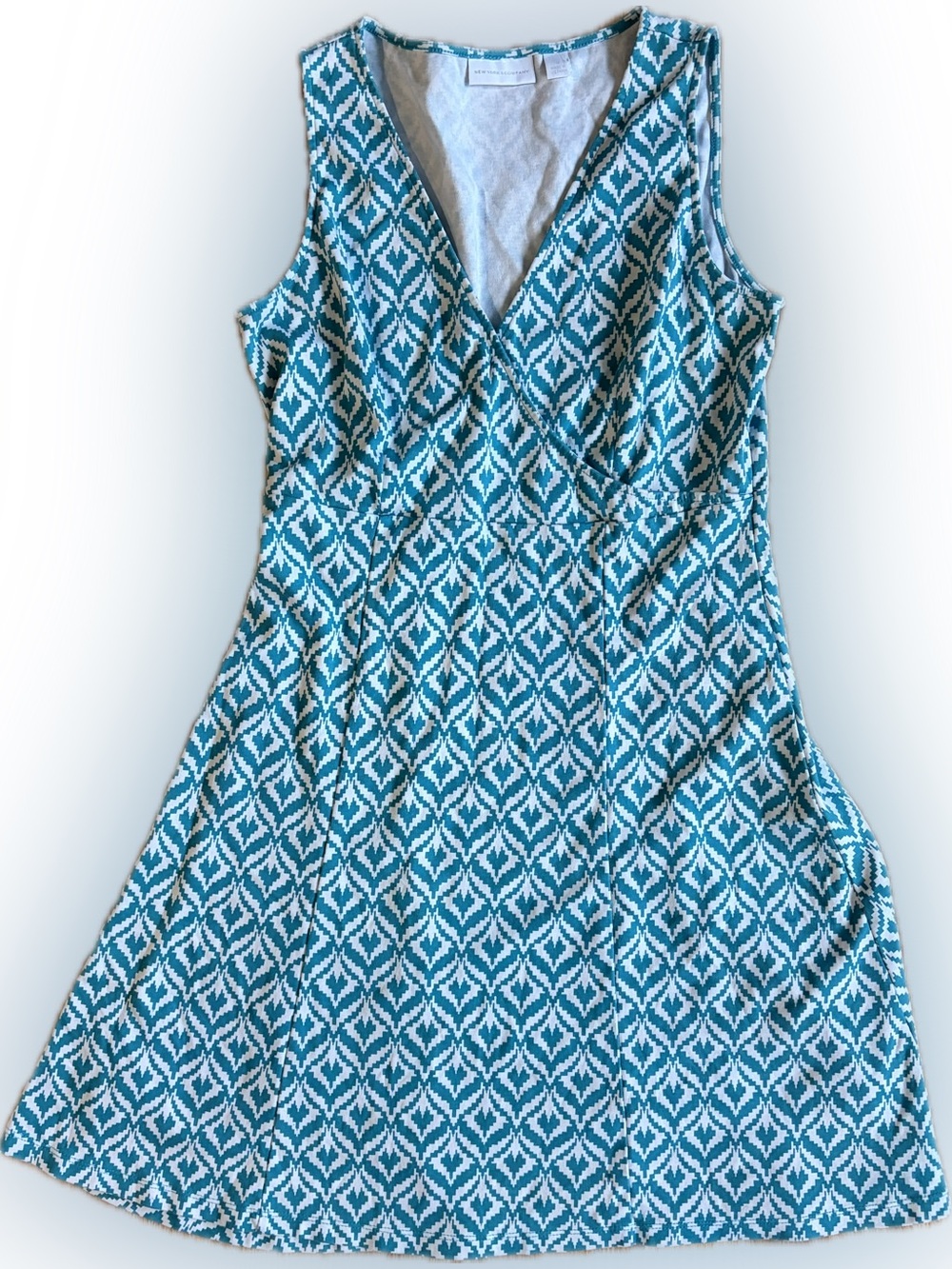 New York & Company Teal and White Sleeveless V-Neck Midi Dress